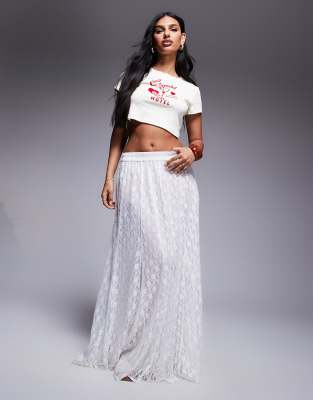 Asos Design Full Lace Godet Maxi Skirt In White