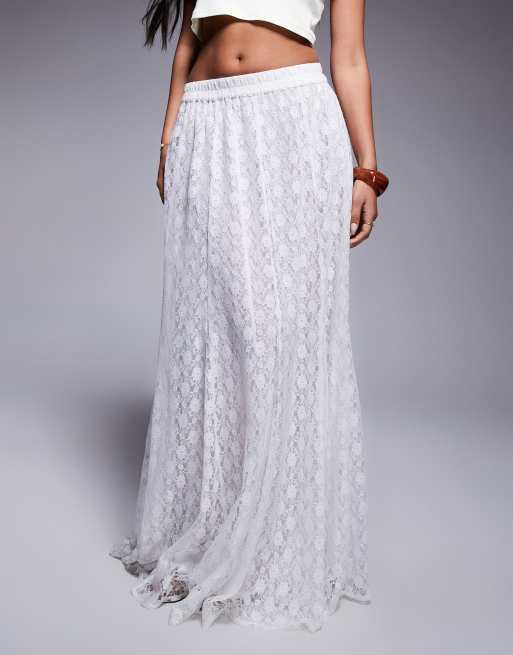 ASOS DESIGN full lace godet maxi skirt in ivory