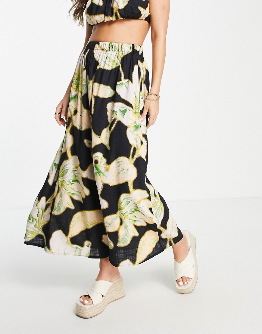 ASOS DESIGN full maxi skirt co-ord in bright tropical print-Multi