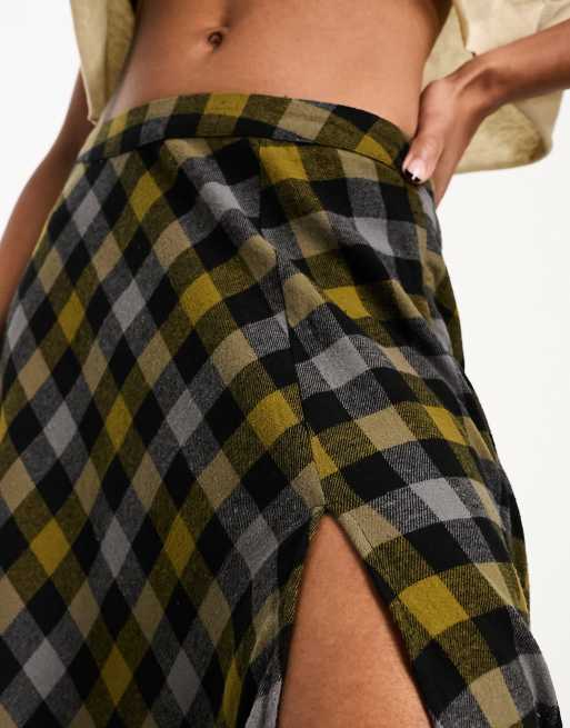 Black check tennis side split outlet skirt