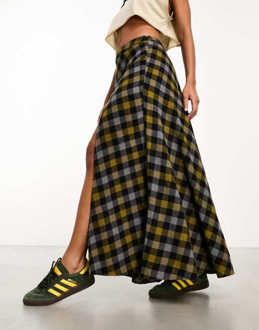 ASOS DESIGN full maxi skirt with high side split in check