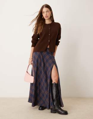 Asos Design Full Maxi Skirt With Side Split In Multi