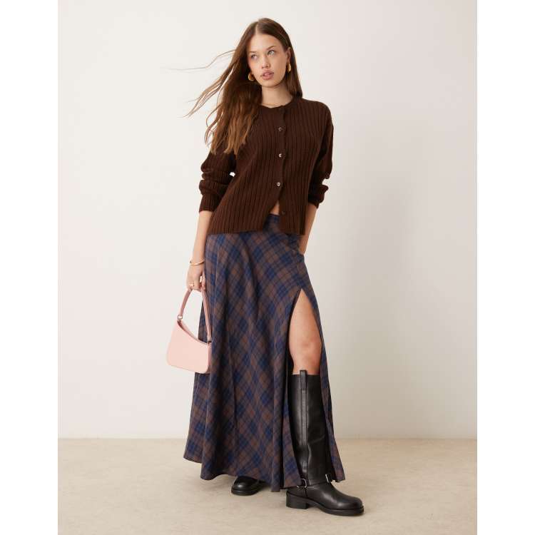 ASOS DESIGN full maxi skirt with side split in check | ASOS
