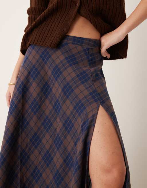 ASOS DESIGN full maxi skirt with side split in check | ASOS