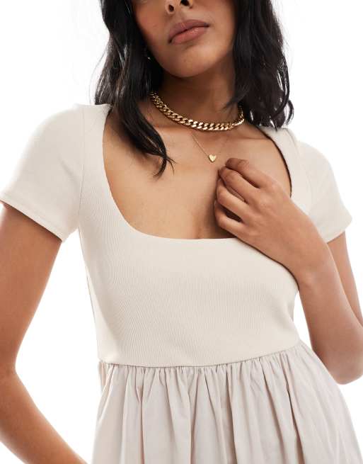 ASOS DESIGN full midi dress with ribbed bodice in stone, 4 of 4