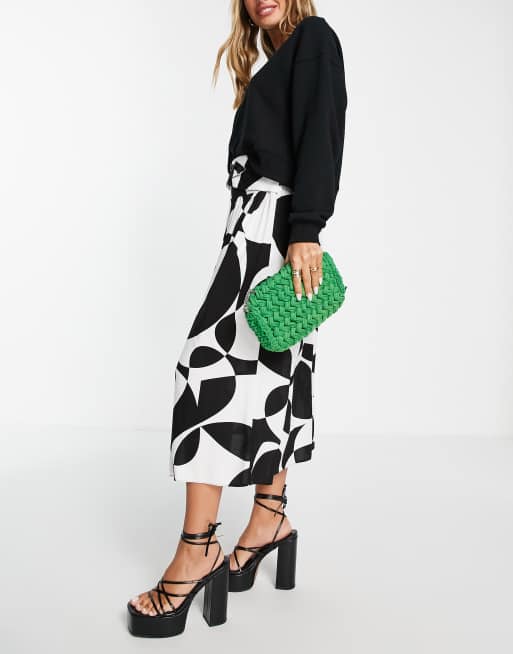 Asos design pleated midi skirt in mono abstract print hotsell