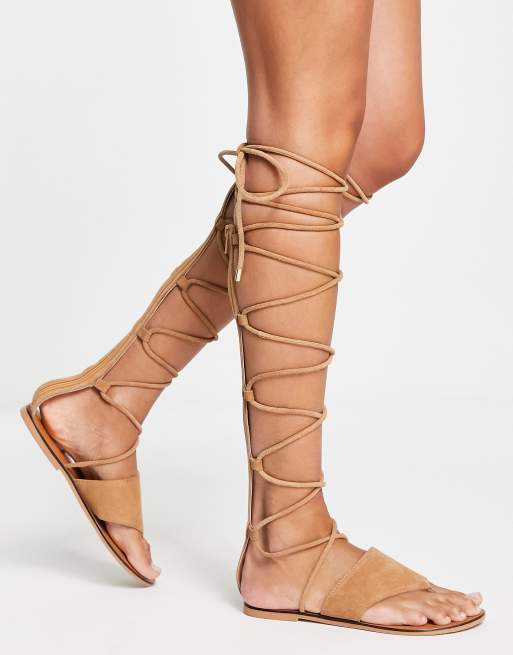 Gladiator sandals knee high on sale flat