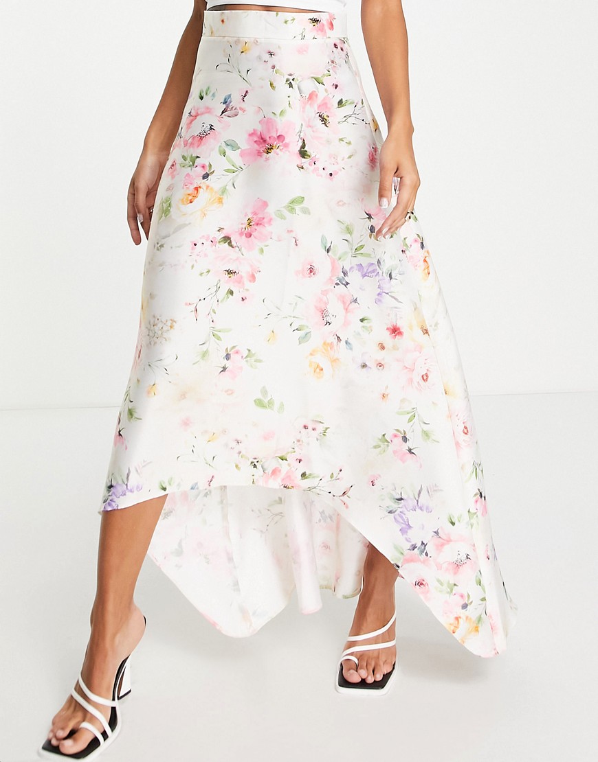 ASOS DESIGN full satin prom maxi skirt in floral print-Multi