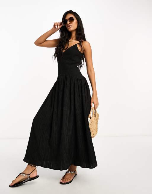  ASOS DESIGN full skirt midi crinkle sundress in black