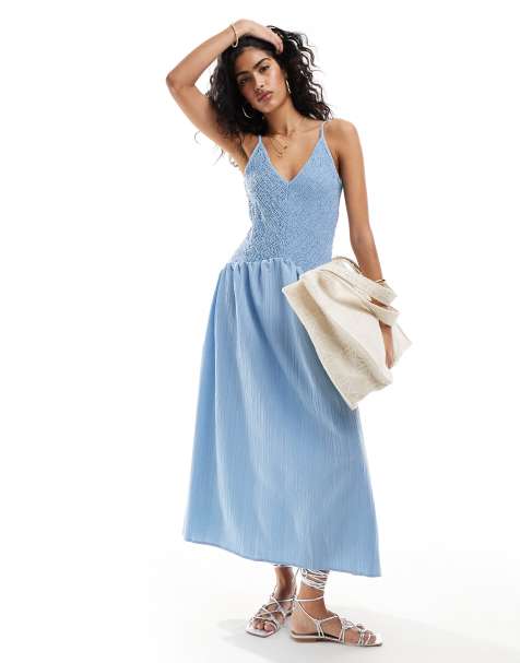 Shape Blue Textured Sheer Mesh Maxi Dress