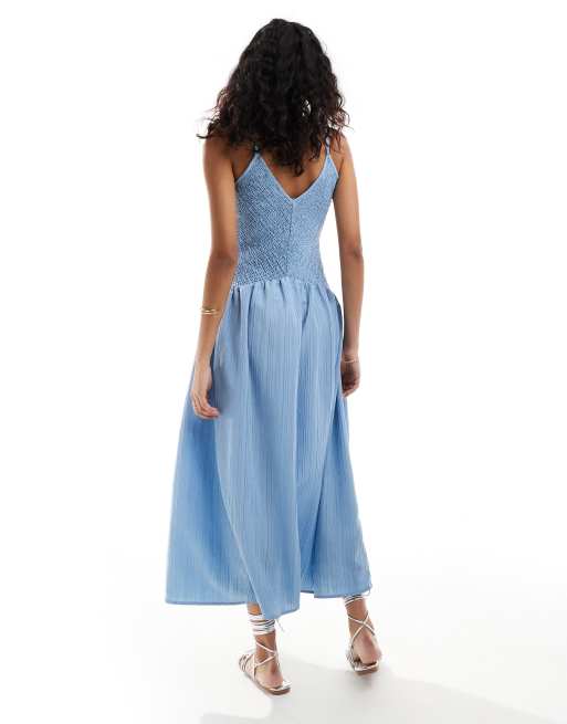 ASOS DESIGN full skirt midi crinkle sundress in boyfriend blue , 3 of 4