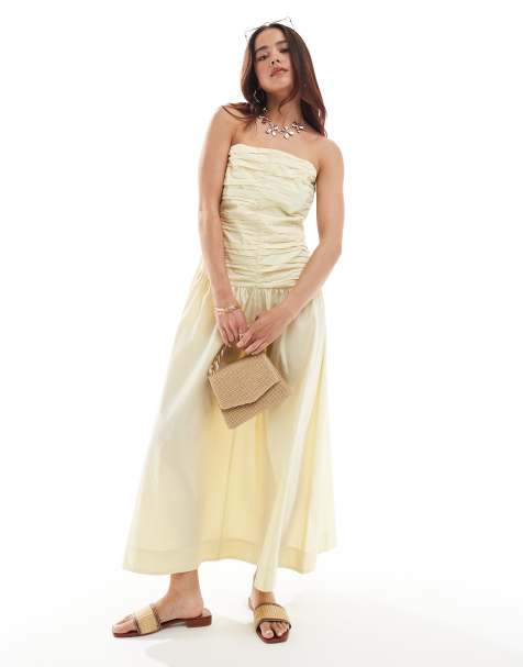 ASOS DESIGN full skirt off shoulder midi dress with ruched bodice in buttermilk - view 1