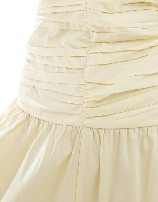 ASOS DESIGN full skirt off shoulder midi dress with ruched bodice in buttermilk, 3 of 4