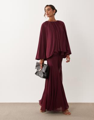 ASOS DESIGN full volume cape maxi dress with godets in berry
