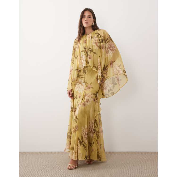 asos green cape dress ASOS EDITION high neck cape sleeve mini dress with asymmetric hem in lime  green
