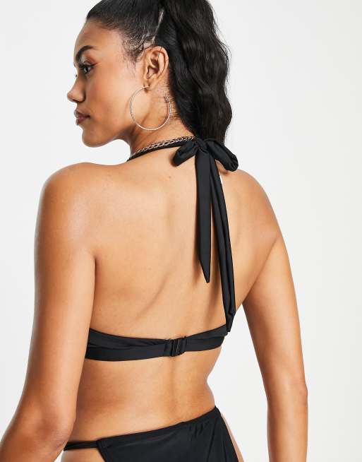 ASOS DESIGN Fuller Bust 2 pack halter plunge bikini top in black and red , 2 of 4