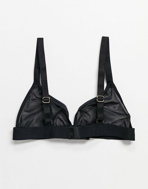 ASOS DESIGN stretch faux leather bralette with mesh detail in black - part  of a set