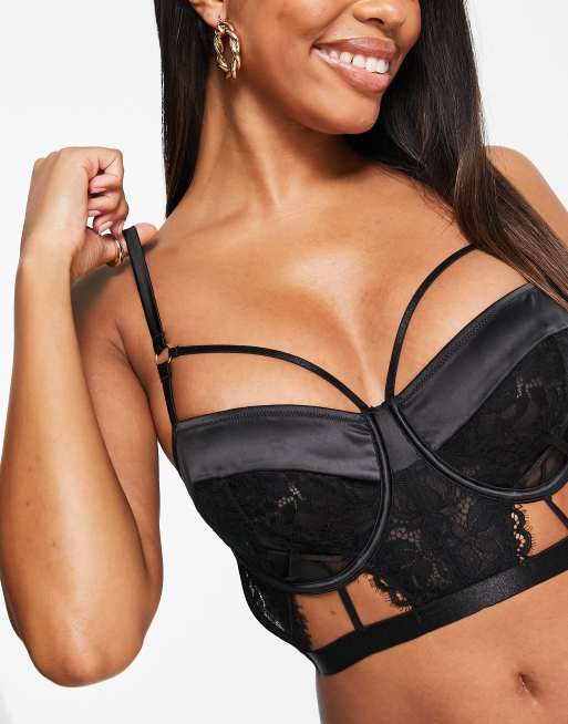 ASOS DESIGN Fuller Bust – Alika – Czarny satynowy gorset z wycięciem pod biustem, 4 z 4