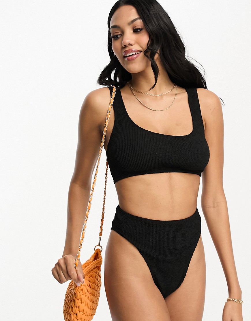 ASOS DESIGN Fuller Bust Amy mix and match crinkle skinny scoop crop bikini top in black