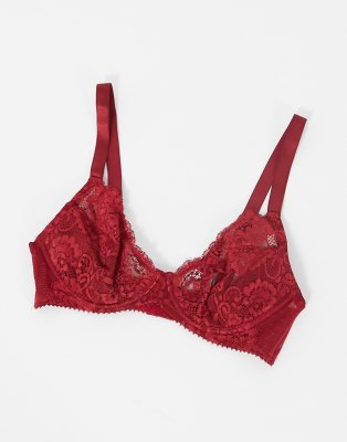Asos Design Fuller Bust Rosie Lace Padded Plunge Underwire Bra In Red In Red