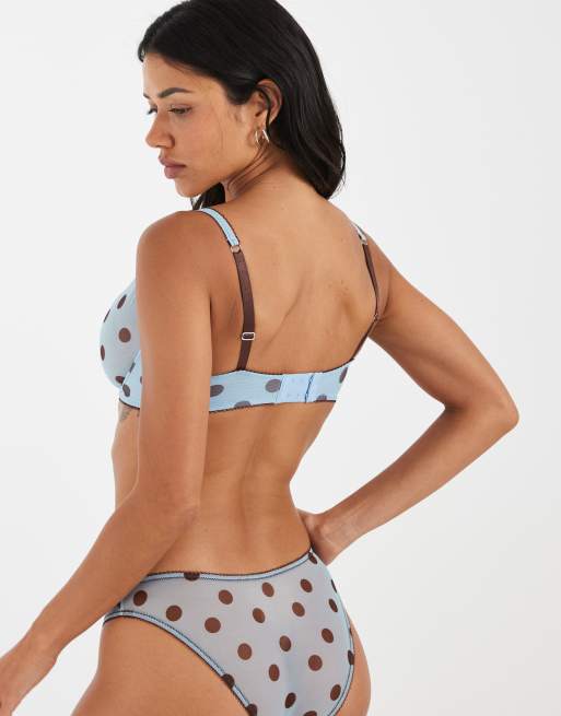 ASOS DESIGN – Fuller Bust – Astrid – Bügel-BH aus transparentem Netzstoff in Blau und Schokobraun mit Polka Dots, 3 von 4