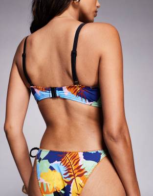 Asos Design Fuller Bust Barbara Abstract Print & Mustard Picot Bikini Top With Hidden Underwire-multi In Multi