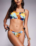 [ASOS DESIGN] ASOS DESIGN Fuller Bust Barbara abstract print & mustard picot with hidden underwire bikini top-Multi 34E Abstract print