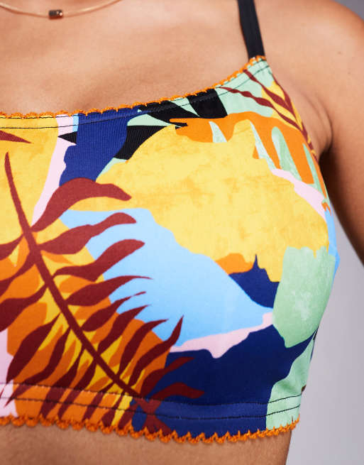 ASOS DESIGN – Fuller Bust – Barbara – Bikinioberteil mit abstraktem Muster, Picot-Kante in Senfgelb und verstecktem Bügel, 3 von 4