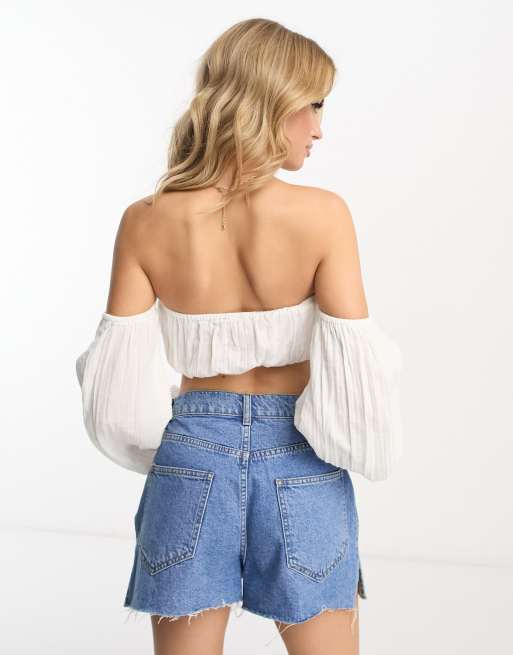 White off shoulder crop top cheap outfit