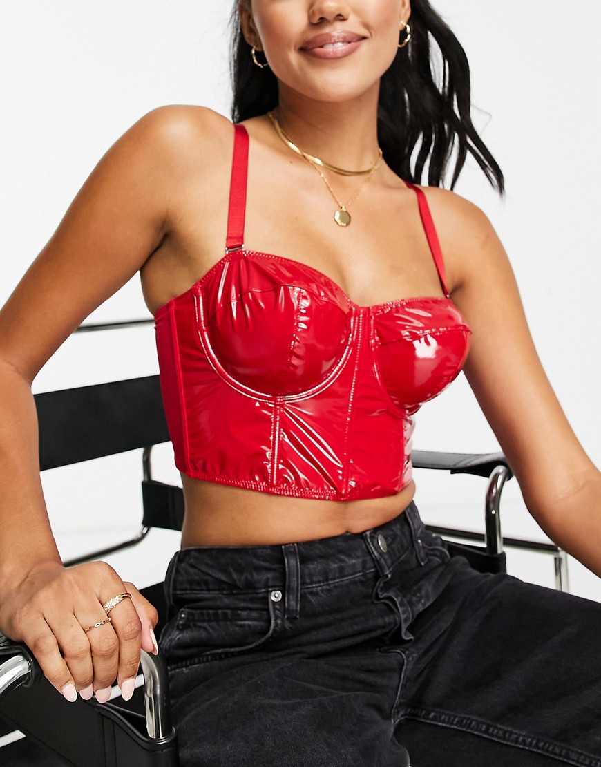 ASOS DESIGN Fuller Bust Bette vinyl underwired corset with removable straps in red