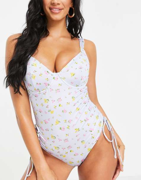 ASOS DESIGN – Fuller bust – Blommig baddräkt med ryschad design och bygel - view 1