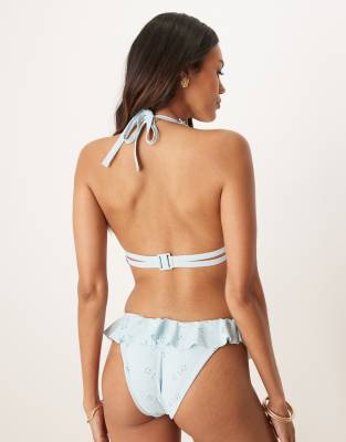 Asos Design Fuller Bust Bobbi Eyelet Frill High Apex Triangle Bikini Top