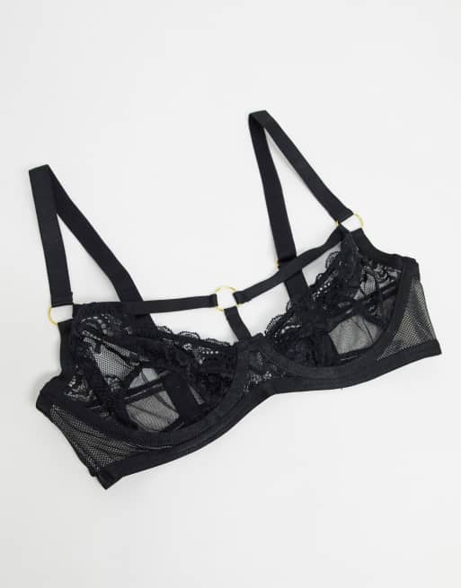 ASOS DESIGN Fuller Bust Breanna lace & fishnet underwire bra with ...