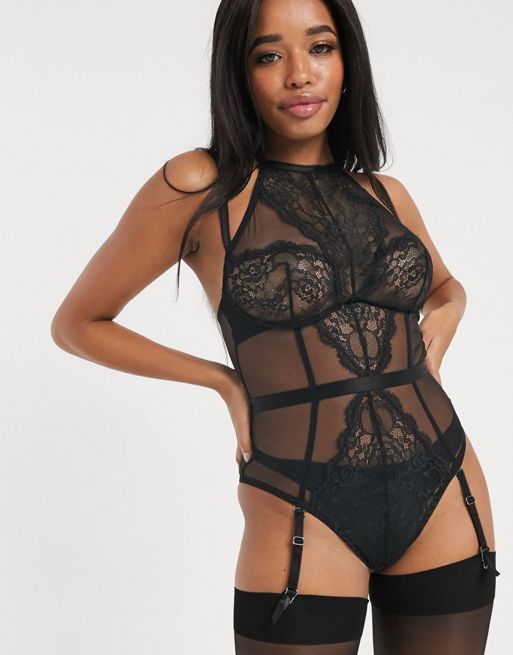 Asos Design Fuller Bust Briannon High Neck Underwire Body With Mesh And Lace Asos 