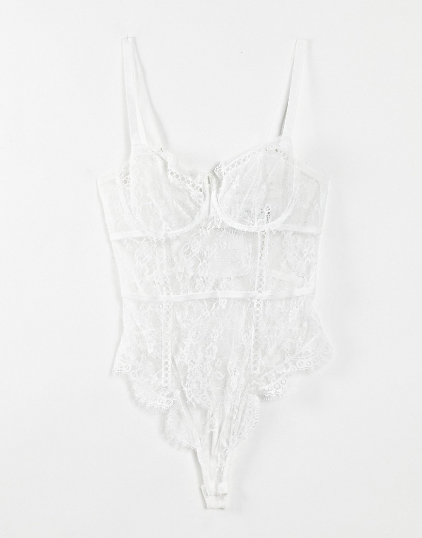 ASOS DESIGN Fuller Bust Bridal Florence underwire body with rickrack trim in white