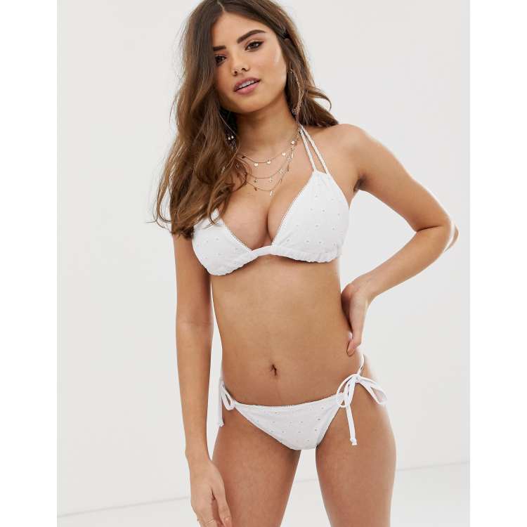 ASOS DESIGN fuller bust broderie rope detail triangle bikini top