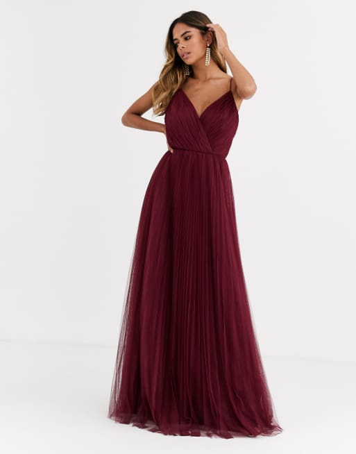 ASOS DESIGN Fuller Bust cami pleat tulle maxi dress in red | ASOS