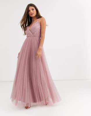 asos cami pleated tulle maxi dress