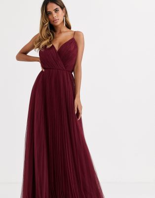 asos design tall cami pleated tulle maxi dress