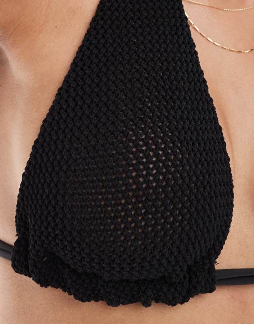 ASOS DESIGN – Fuller Bust – Cara – Bikinioberteil aus Häkelstoff in Schwarz mit hohem Trägeransatz, 3 von 4