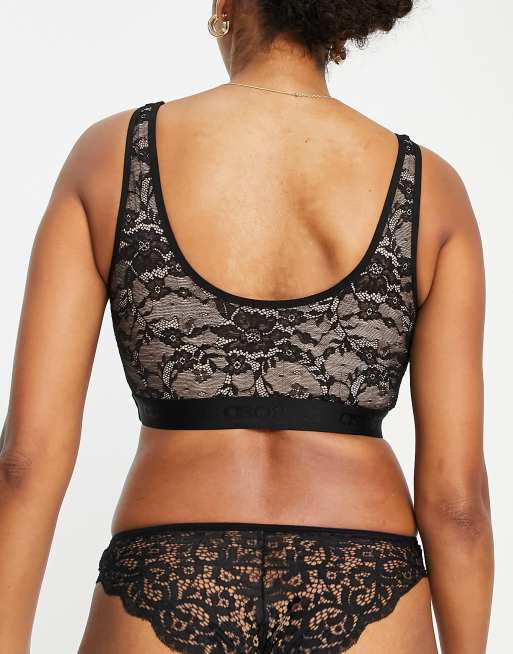 ASOS DESIGN Fuller Bust - Caris - Sort BH i blondestof med dyb udskæring og elastikbånd med logo, 3 af 4
