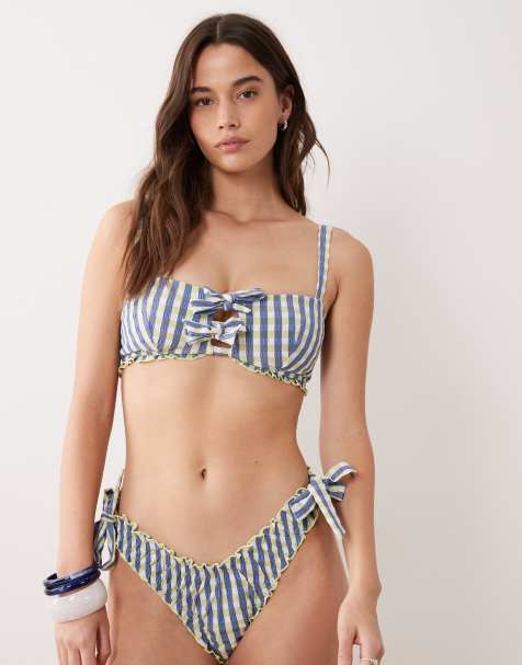 ASOS DESIGN Fuller Bust Cheri check bikini top in lime check