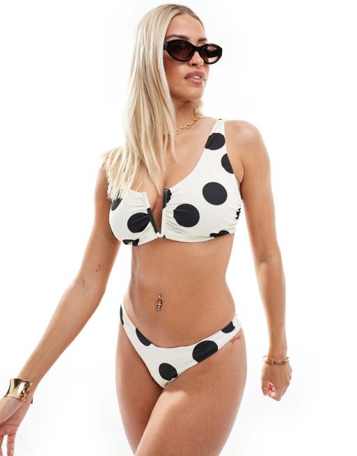 ASOS DESIGN Fuller Bust Cindy V-wire crop bikini top in mono spot, 2 of 4