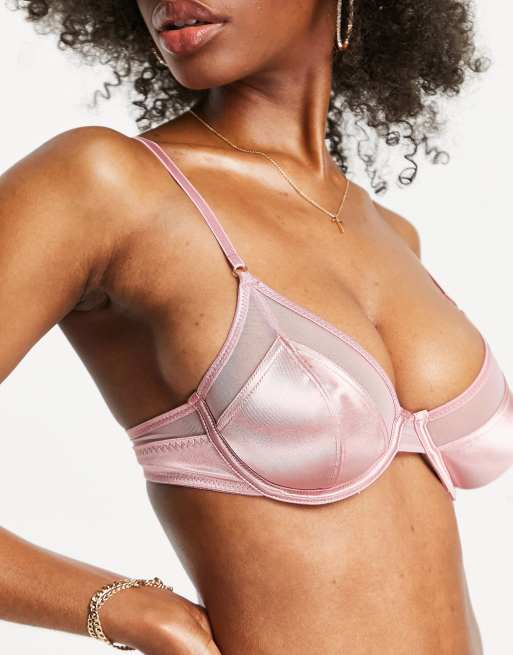 ASOS DESIGN Fuller Bust - Cleo - Støvet lyserød BH med bøjle og højglans i satin, 3 af 4