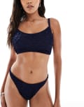 [ASOS DESIGN] ASOS DESIGN fuller bust courtney hidden underwire textured crop bikini top in navy 34DD Navy blue