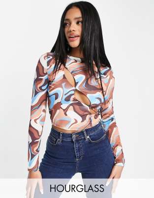 ASOS DESIGN Fuller Bust lace up shirt in purple marble print