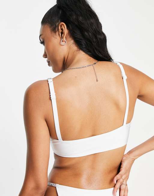 ASOS DESIGN - Fuller Bust - Cropped bikinitop med rhinstensstropper i hvid, 2 af 4
