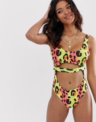 cut out leopard print swimsuit