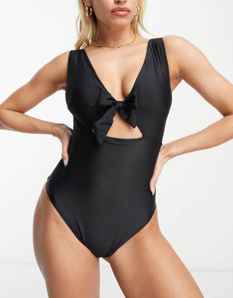 SWIMSUIT One Piece Sz 3XL 24W 26W Black W Lace Inserts Molded Cups 