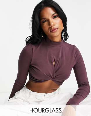 ASOS DESIGN Fuller Bust cut out twist front crop top in aubergine